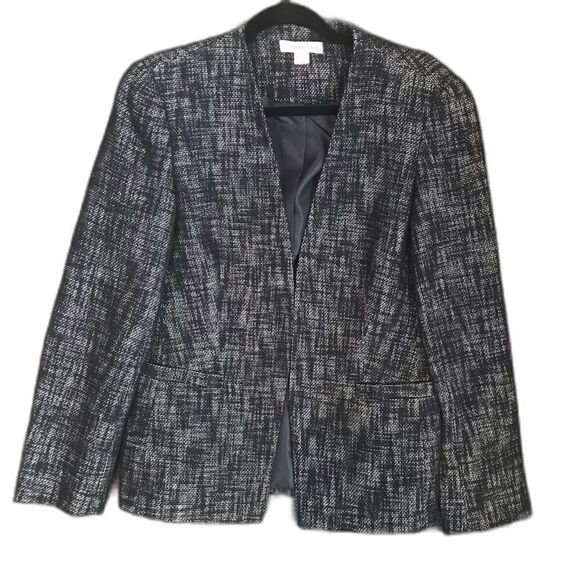 Coldwater Creek Blazer Women Size 10 Navy Tweed Cotton-Linen Blend Open Front - Picture 4 of 12